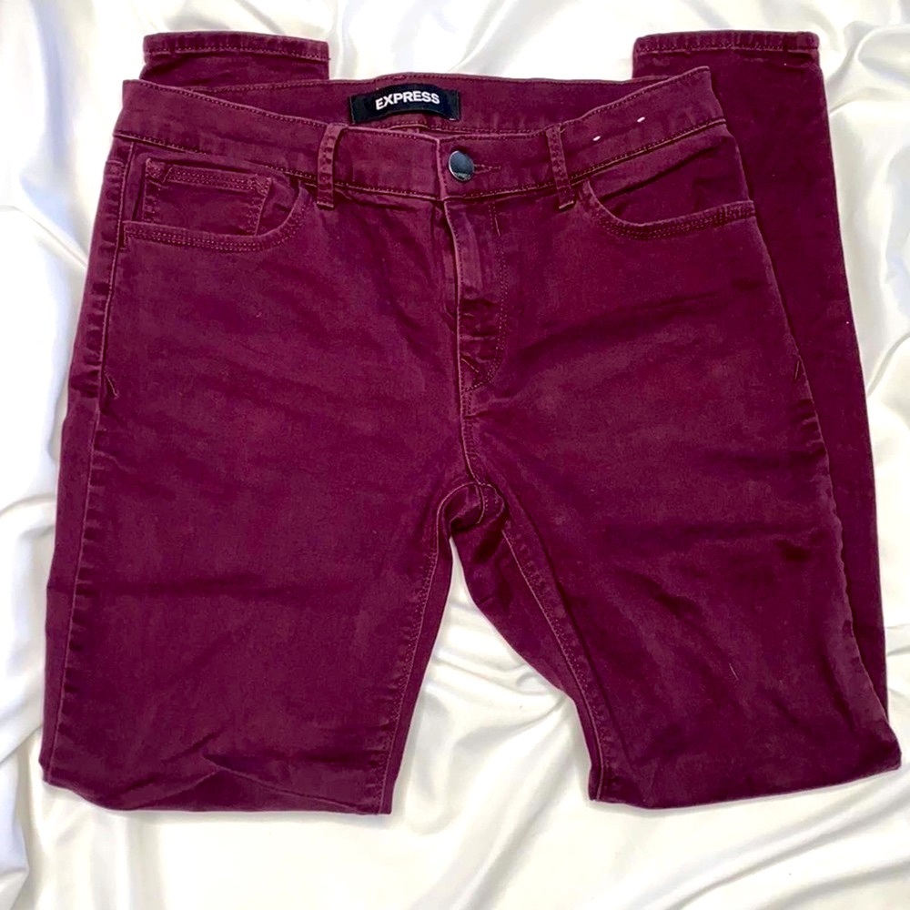 Express Jeans with pockets Red Maroon Size 8 Regular - Picture 2 of 5
